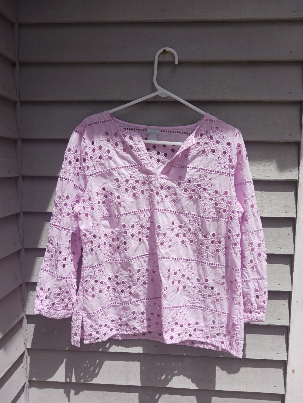 Chico's Pink Cotton Eyelet Top, Chicos Size 2 (Medium)